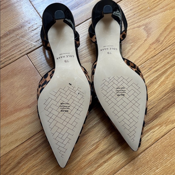 New! Cole Haan Noella Bow Leopard Print Leather Slingback Kitten Heel Pumps  7 - Picture 9 of 15